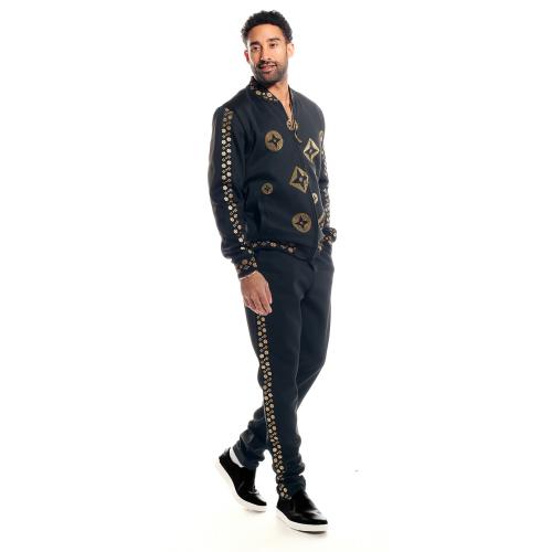 Artyzen Black / Gold Crystal Studded Modern Fit Tracksuit Outfit 2592